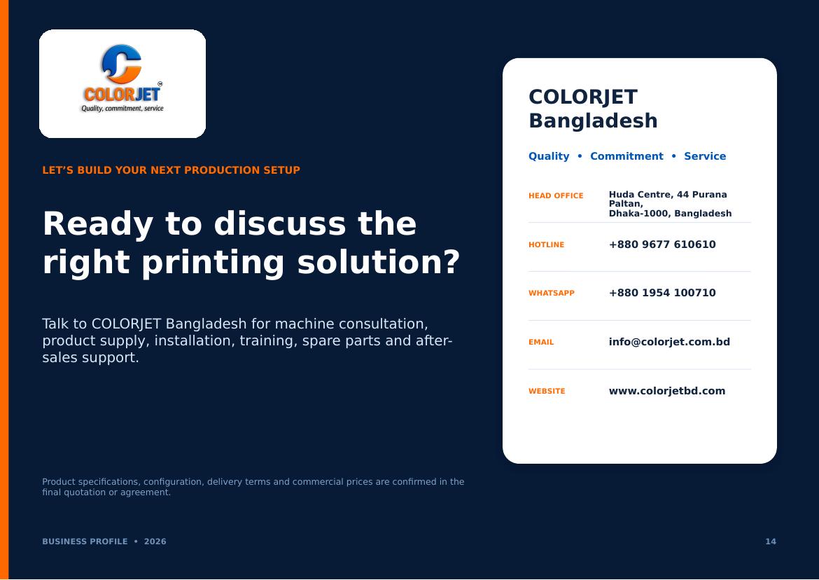 COLORJET Bangladesh Business Profile 2026 — page 14, Contact & Partnership